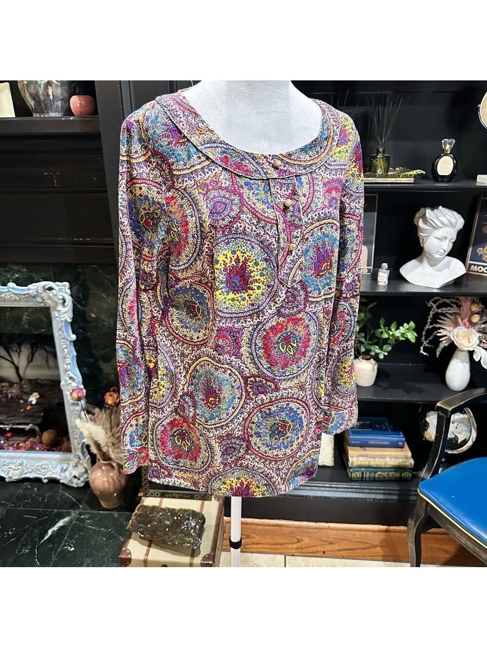 Talbots Colorful Boho Floral Blouse Size 12